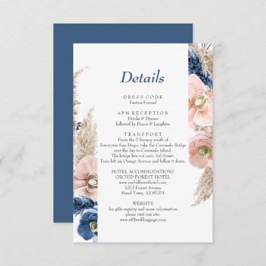 ボホパステルブルー&赤面シックフローラ結婚ズ エンクロージャーカード (正面/裏面)