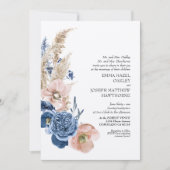 ボホパステルブルー&赤面シックフローラ結婚ズ 招待状 (正面)