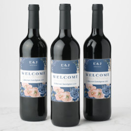 ボホパステルブルー&赤面シック結婚の「ようこそ」 ワインラベル