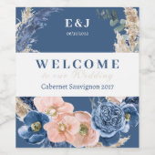 ボホパステルブルー&赤面シック結婚の「ようこそ」 ワインラベル (シングルラベル)