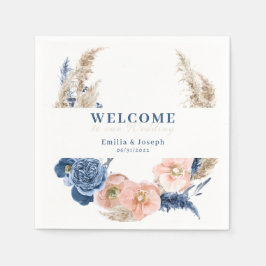 ボホパステルブルー&赤面シック結婚ズペーパーナプキン スタンダードカクテルナプキン