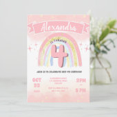 ボホパステルレインボー4thフォー誕生日ガールグリッター 招待状 (スタンド正面)