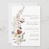 ボホパステルワイルドフラワーズモダンフローラ結婚ズ 招待状 (正面)