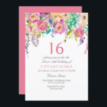 ボホパステル水彩花16th誕生日パーティー 招待状<br><div class="desc">Boho Pastel水彩花16th誕生日パーティー美しいエレガントフローラ水彩色デザイン完全にカスタマイズパーソナライズされた/</div>