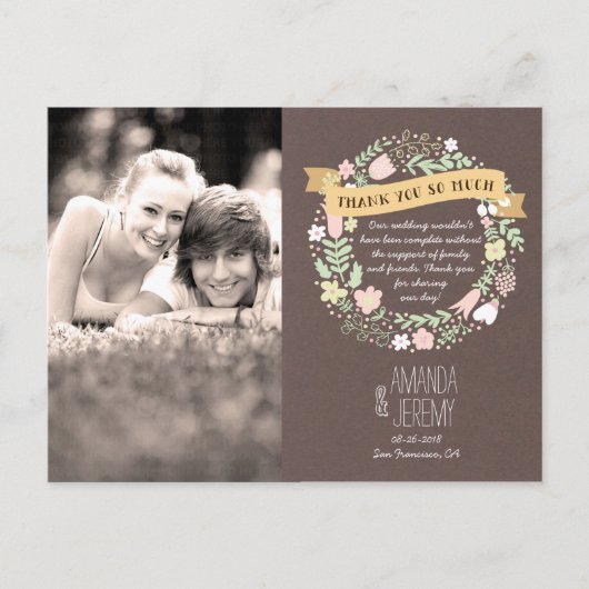 ボホパステル素朴フラワーリースサンキュー ポストカード (正面)