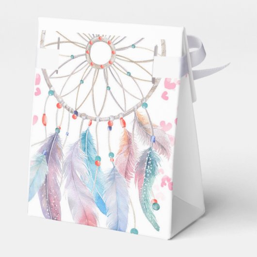 ボホパステル羽毛夢捕手ガールベイビーシャワー フェイバーボックス (裏面サイド)