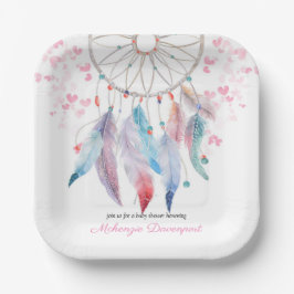 ボホパステル羽毛夢捕手ガールベイビーシャワー ペーパープレート