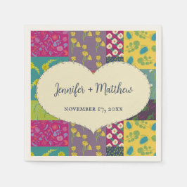 ボホパッチワークキルトとハート結婚形状 スタンダードカクテルナプキン