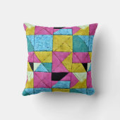 ボホパッチワークフェイクキルトピンクイエローブルー クッション (裏面)