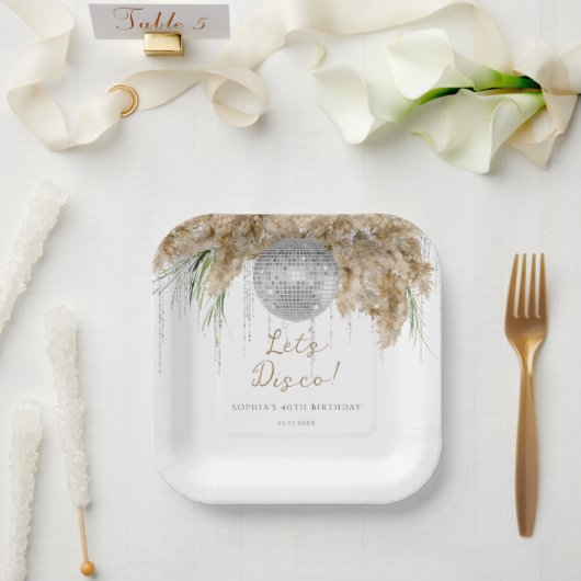 ボホパマスグラスディスコボール誕生日パーティー ペーパープレート (ウェディング)