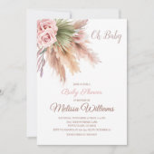 ボホパンパエレガントスグラスダスティピンク赤ちゃんシャワー 招待状 (正面)