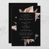 ボホパンパエレガントスブラック結婚式招待状 招待状 (正面/裏面)
