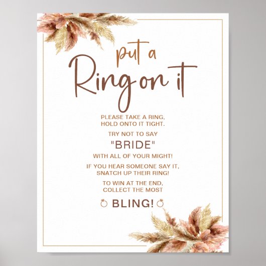 ボホパンパグラス |リングや輪ゲームブライダルシャワーのサイン ポスター (正面)