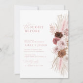 ボホパンパスグラスと埃っぽいピンクのリハーサルディナー 招待状 (正面)
