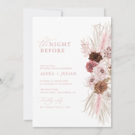 ボホパンパスグラスと埃っぽいピンクのリハーサルディナー 招待状