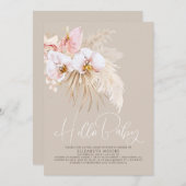 ボホパンパスグラスと熱帯花ベビーシャワー 招待状 (正面/裏面)