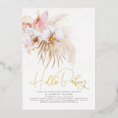 ボホパンパスグラスと熱帯花ベビーシャワー 箔招待状 (正面)