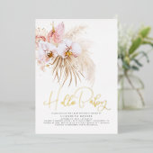 ボホパンパスグラスと熱帯花ベビーシャワー 箔招待状 (立ち正面)
