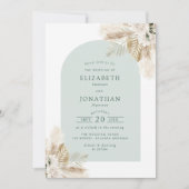 ボホパンパスグラスと緑の結婚式招待状 招待状 (正面)