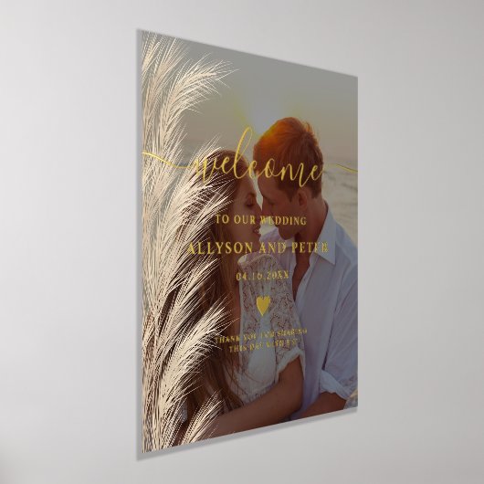 ボホパンパスグラスの水彩写真の歓迎結婚の 箔ポスター (レイダウン)