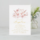 ボホパンパスグラスほこりっぽいバラフローラクロスバプテスマ 箔招待状 (立ち正面)