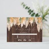 ボホパンパスグラスウッドトゥインクルライツウェディングRSVP 出欠カード (スタンド正面)