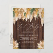 ボホパンパスグラスウッドトゥインクルライツベビーシャワー インビテーションポストカード (正面/裏面)