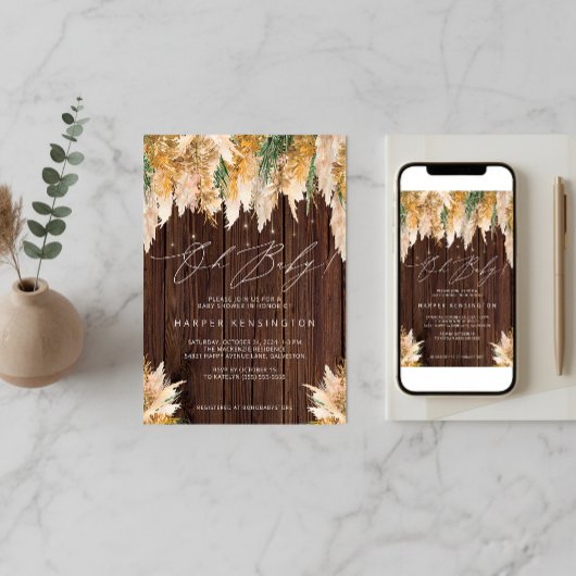 ボホパンパスグラスウッドトゥインクルライツベビーシャワー 招待状