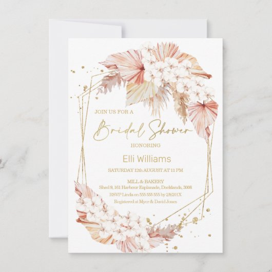 ボホパンパスグラスジオメトリックブライダルシャワーインビタティ 招待状 (正面)