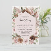 ボホパンパスグラスダスティピンクブラウンフローラ結婚ズ 招待状 (スタンド正面)
