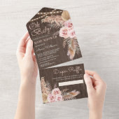 ボホパンパスグラスダスティピンクローズウッドベビーシャワー オールインワン招待状 (貼ってはがせる)