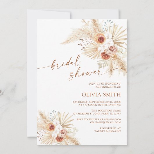 ボホパンパスグラステラコッタブライダルシャワー 招待状 (正面)