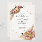 ボホパンパスグラスドライブーケブライダルシャワー 招待状 (正面/裏面)