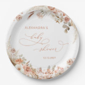 ボホパンパスグラスニュートラルベビーシャワーモダン ペーパープレート (正面)