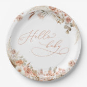 ボホパンパスグラスハローベビーベビーシャワー ペーパープレート (正面)