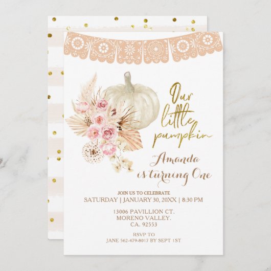 ボホパンパスグラスパンプキン1stバースデー招待状 招待状 (正面/裏面)