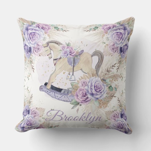 ボホパンパスグラスパープルフローラロッキングホース クッション (正面)