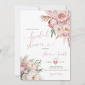 ボホパンパスグラスピンク乾燥した花ブライダルシャワー 招待状 (正面)