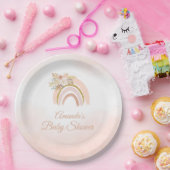 ボホパンパスグラスピンク虹の女の子ベビーシャワー ペーパープレート (パーティー)