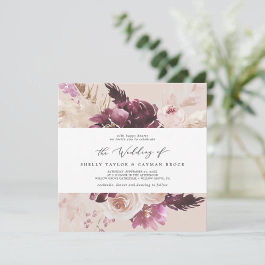 ボホパンパスグラスピーチスクエア結婚式招待状 招待状 (スタンド正面)