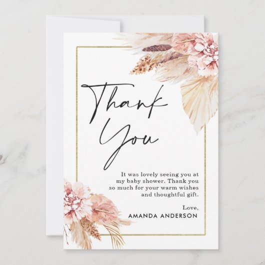 ボホパンパスグラスフレームベビーシャワーサンキューカード 招待状 (正面)