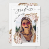 ボホパンパスグラスフローラアーチ写真卒業 招待状 (正面/裏面)