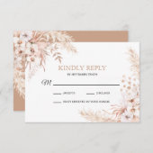 ボホパンパスグラスフローラウェディングRSVPカード 出欠カード (正面/裏面)