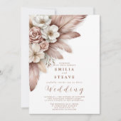 ボホパンパスグラスフローラクリームバラ結婚ズ 招待状 (正面)