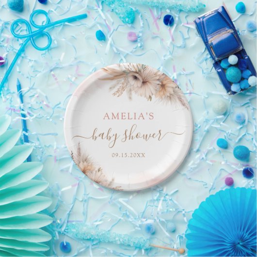 ボホパンパスグラスフローラデザートガールベビーシャワー ペーパープレート (パーティー)