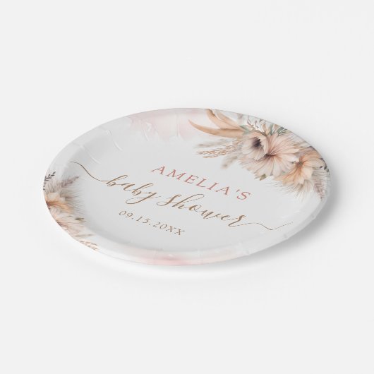 ボホパンパスグラスフローラデザートガールベビーシャワー ペーパープレート (アングル)