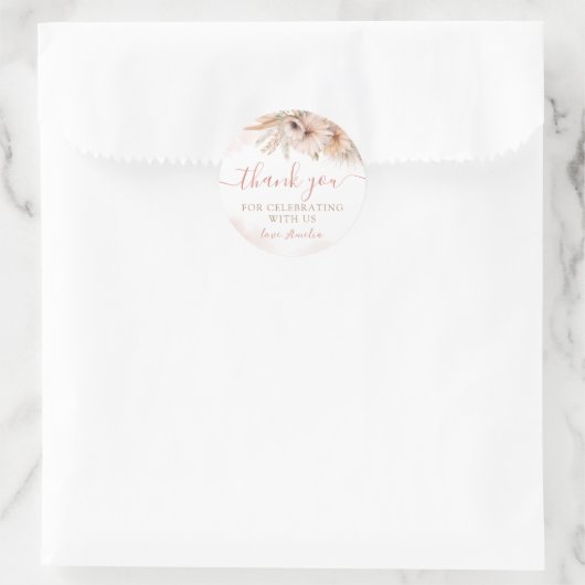 ボホパンパスグラスフローラベイビーシャワーありがとう ラウンドシール (バッグ)