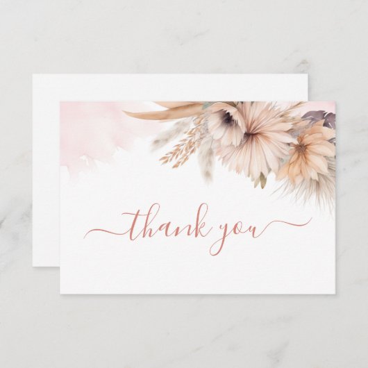 ボホパンパスグラスフローラ砂漠赤ちゃんシャワー サンキューカード (正面/裏面)