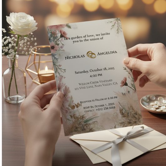 ボホパンパスグラスフローラ結婚式招待状 招待状