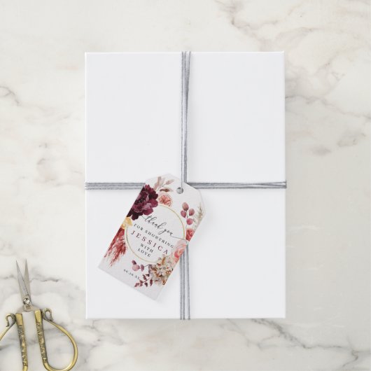 ボホパンパスグラスブライダルシャワーお気に入りギフトラベル ギフトタグ (より糸付き)